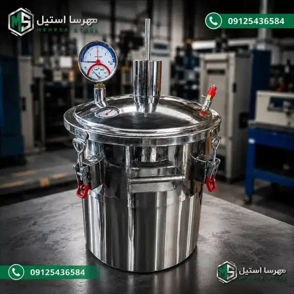 دیگ استیل ضخیم 20 لیتری سطلی (سوپاپ اطمینان و نشانگر دما و فشار)