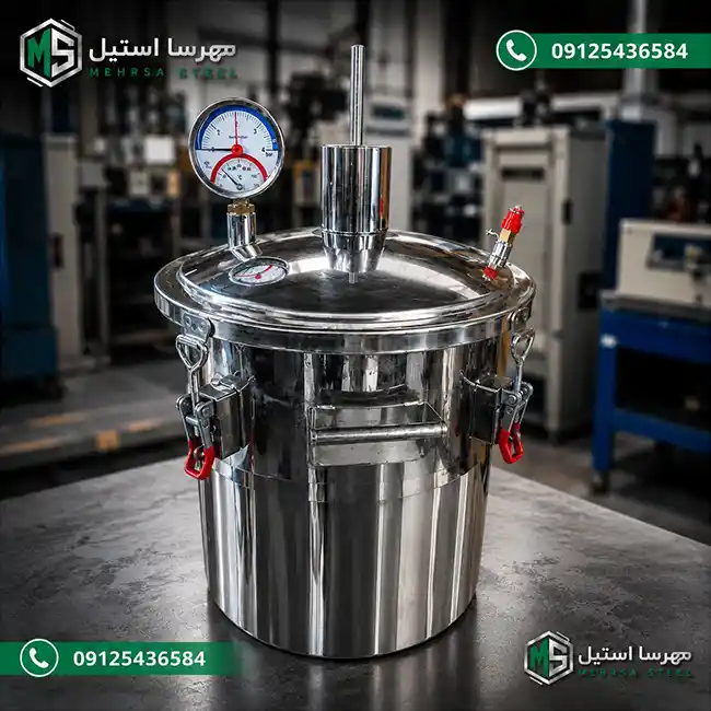 دیگ استیل ضخیم 20 لیتری سطلی (سوپاپ اطمینان و نشانگر دما و فشار) دیگ استیل ضخیم 20 لیتری سطلی (سوپاپ اطمینان و نشانگر دما و فشار)