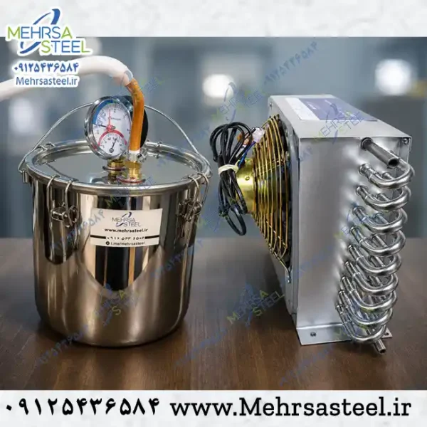 پک دیگ استیل 10 لیتری با کندانسور استیل و درجه و شیلنگ سیلیکنی نسوز